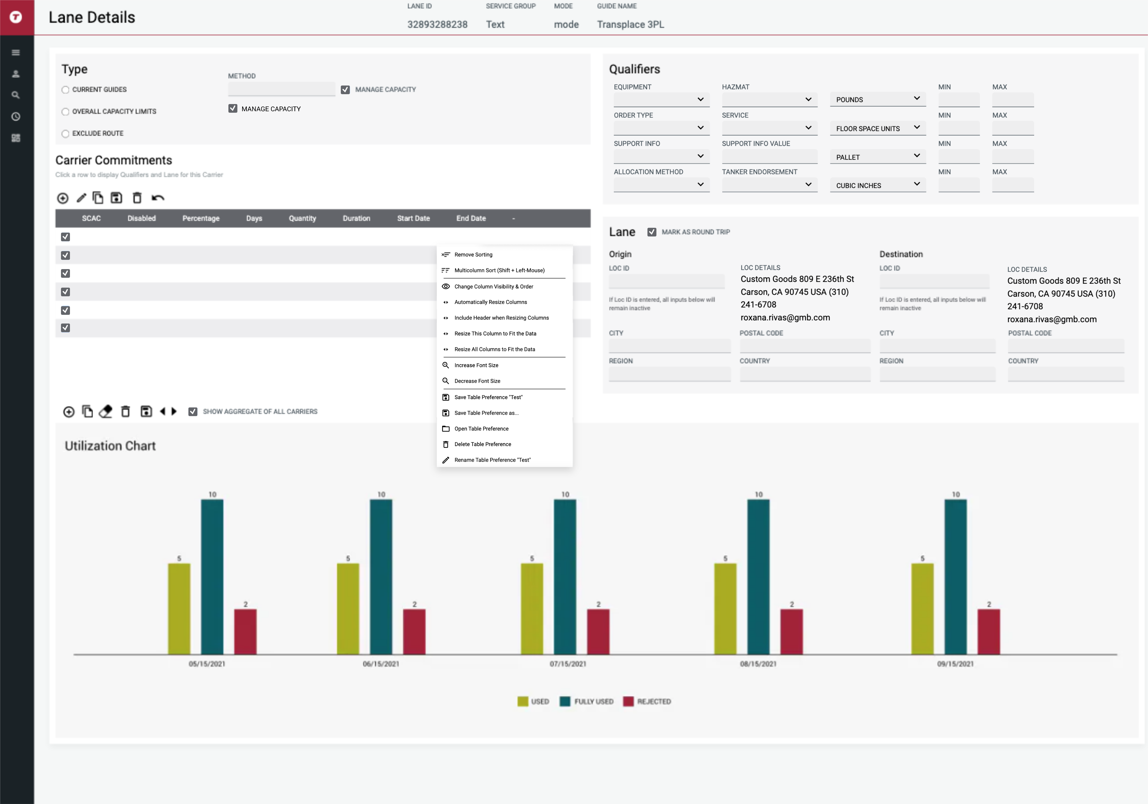 Inspect carrier commitments